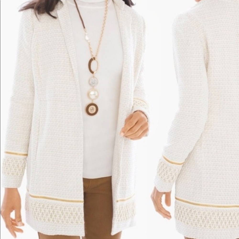 Chico blazer, cream color with gold detail. Size 1